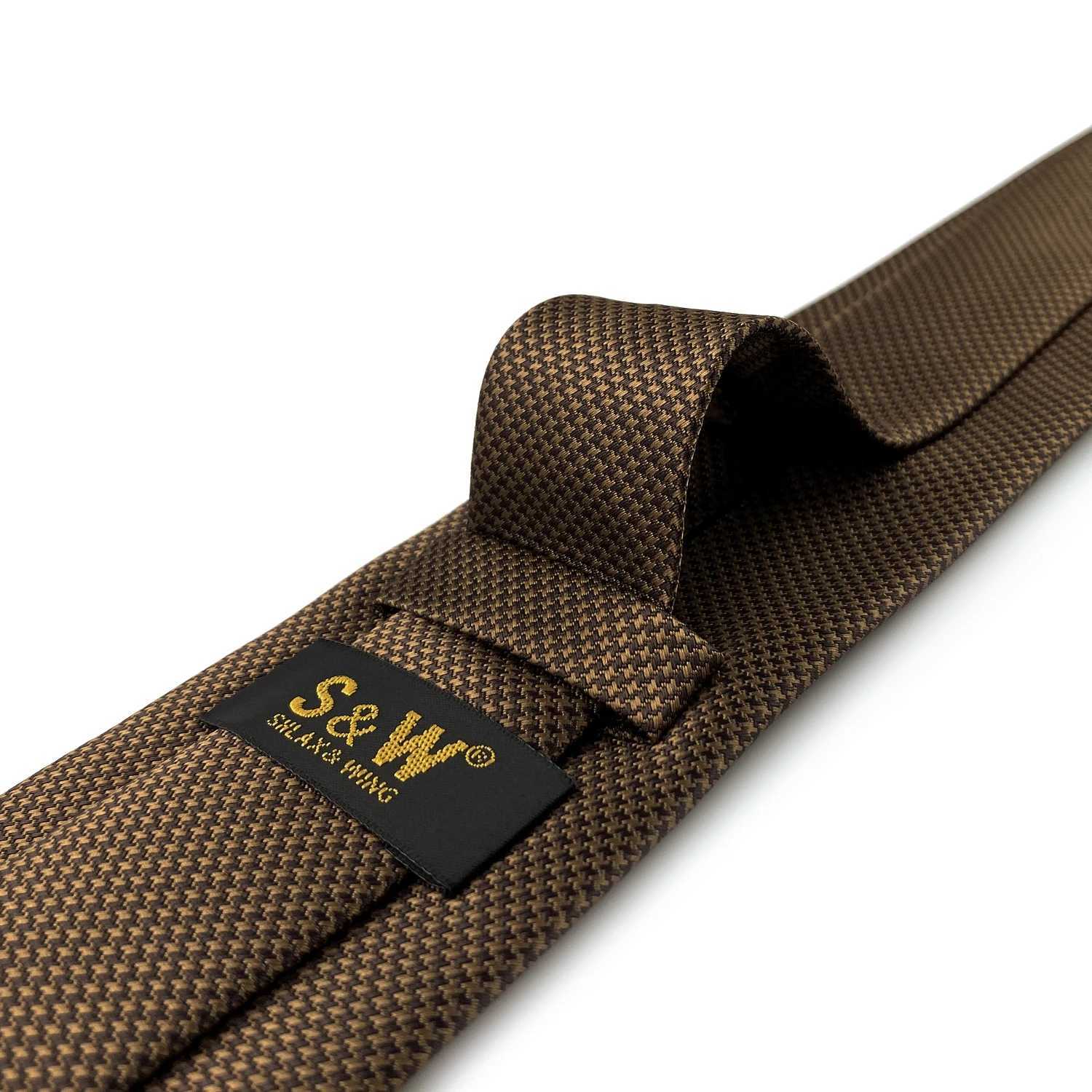 7 Brown Houndstooth Necktie Set Handmade Wedding Fashion Extra Long Size Classic Ties for Mens Hanky X2504071