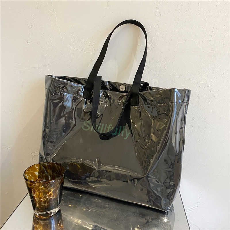 CMM Summer Large Capacity Transparent Jelly Bag Female New Fashion Korean Version Textured Student Class Bag One Shoulder Handbag