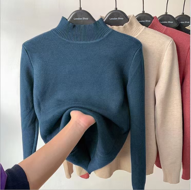 Half-high-necked integrated velvet bottoming shirt sweater with women's autumn and winter pullover imitation mink and velvet knitted mink sweater