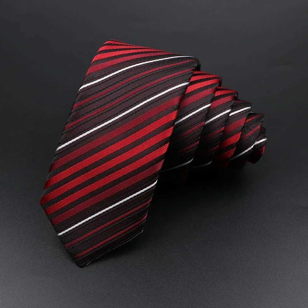 Mens classic tight striped collar red navy blue tie jacquard woven solid flat dot tie daily wear tie wedding party gift Y240925