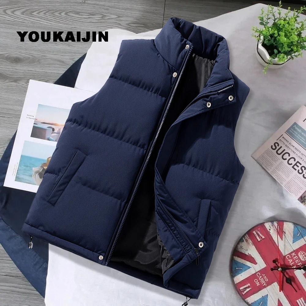 Brown vest jacket mens ultrathin set stand up collar sleeveless inflatable spring and autumn casual hiking running 240926