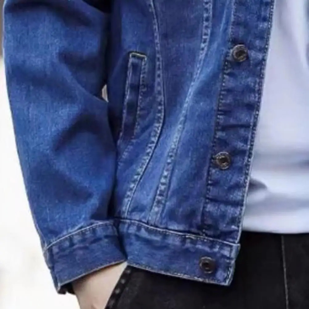 mens denim jacket with retro classic style motorcycle winter slim fit elastic cotton casual jeans spring 240921