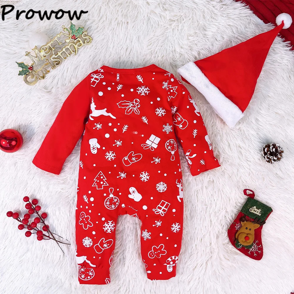 Prowow Baby Christmas Costume Boy Cartoon Deer jumpsuit and Santa hat My first Year costume 240925