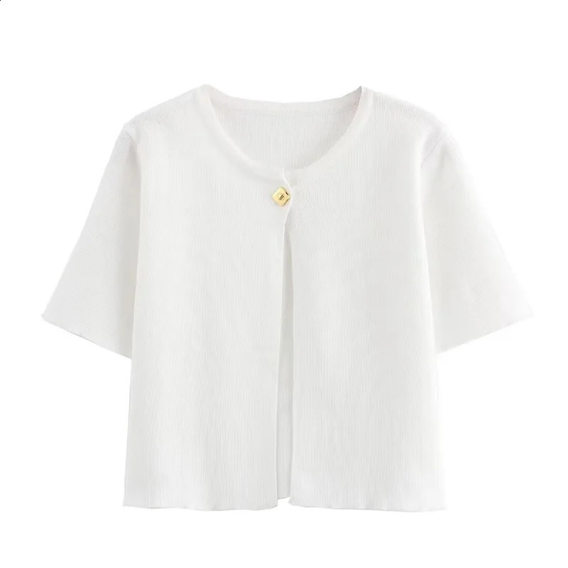 SIYANG thin knitted womens cardigan jacket Traf autumn short sleeved metal button sweater jacket womens crop top Y2K jacket 240926