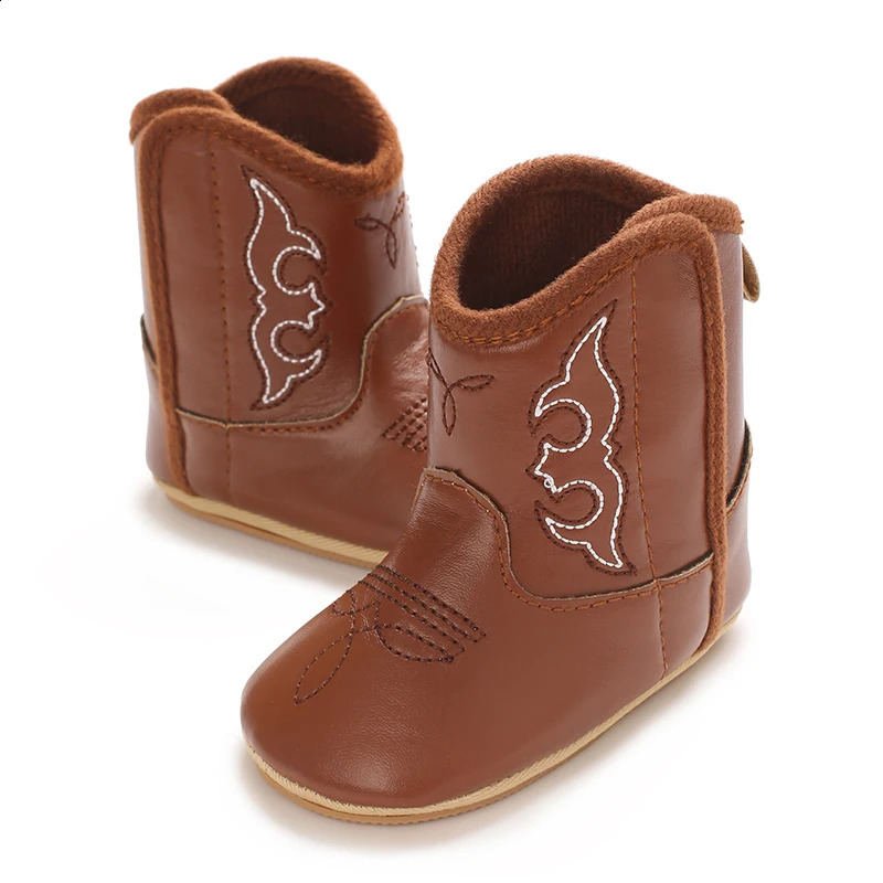 Retro baby boots PU cute printing casual embryo suitable for 018M walking shoes 240925