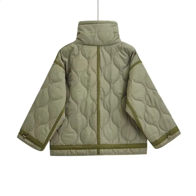 autumn womens fashion pocket decoration loose long sleeved stand collar diamond grid cotton jacket short jacket 240914