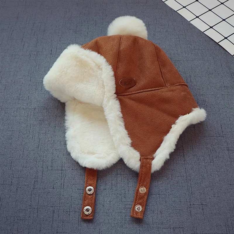 Winter Warm Childrens Bomb Cap Thick Cashmere Earrings 15 Years Windproof 240925