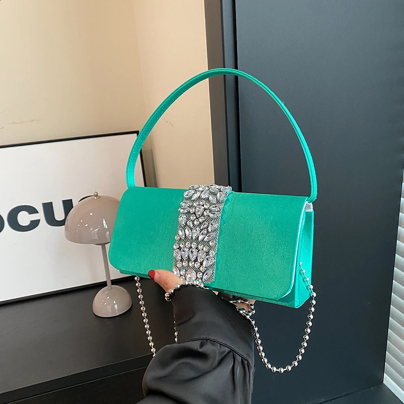 Small Square Chain Nylon Handbag Buckle Diamond Fashion Shoulder Bag 2024 Party Simple Shining Style Bolso 240923