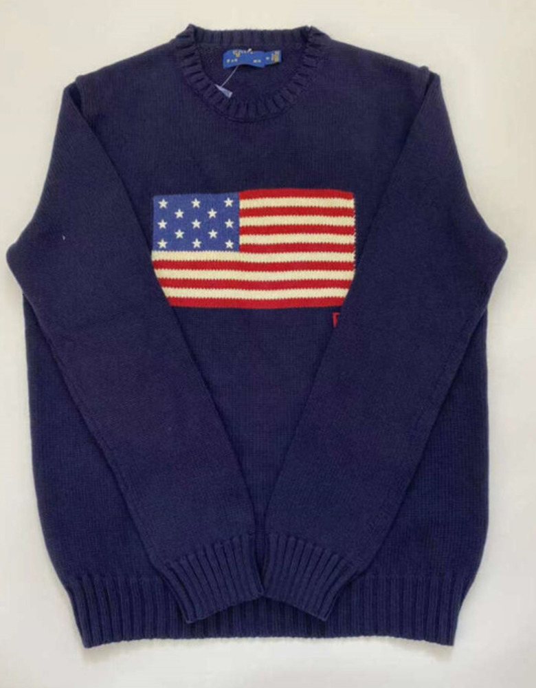 Crew-neck Flag Clothes Mens Navy Blue Knitted Sweater Polo Shirt Round Neck Cotton Loose Retro Fashion Casual High Quality All Kinds Of edfswcf