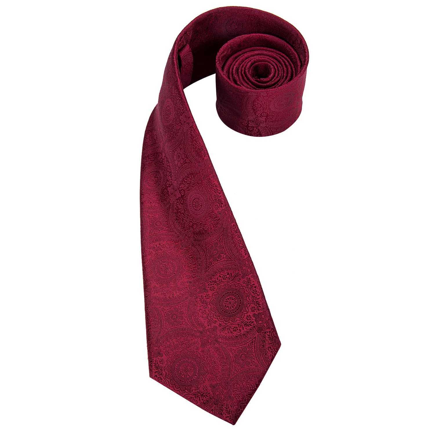 Hi-Tie Mens Gift Tie Set Red Wine Burgundy Paisley Silk Wedding Tie For Men Fashion Design Quality Hanky Cufflink Dropsing X2504071