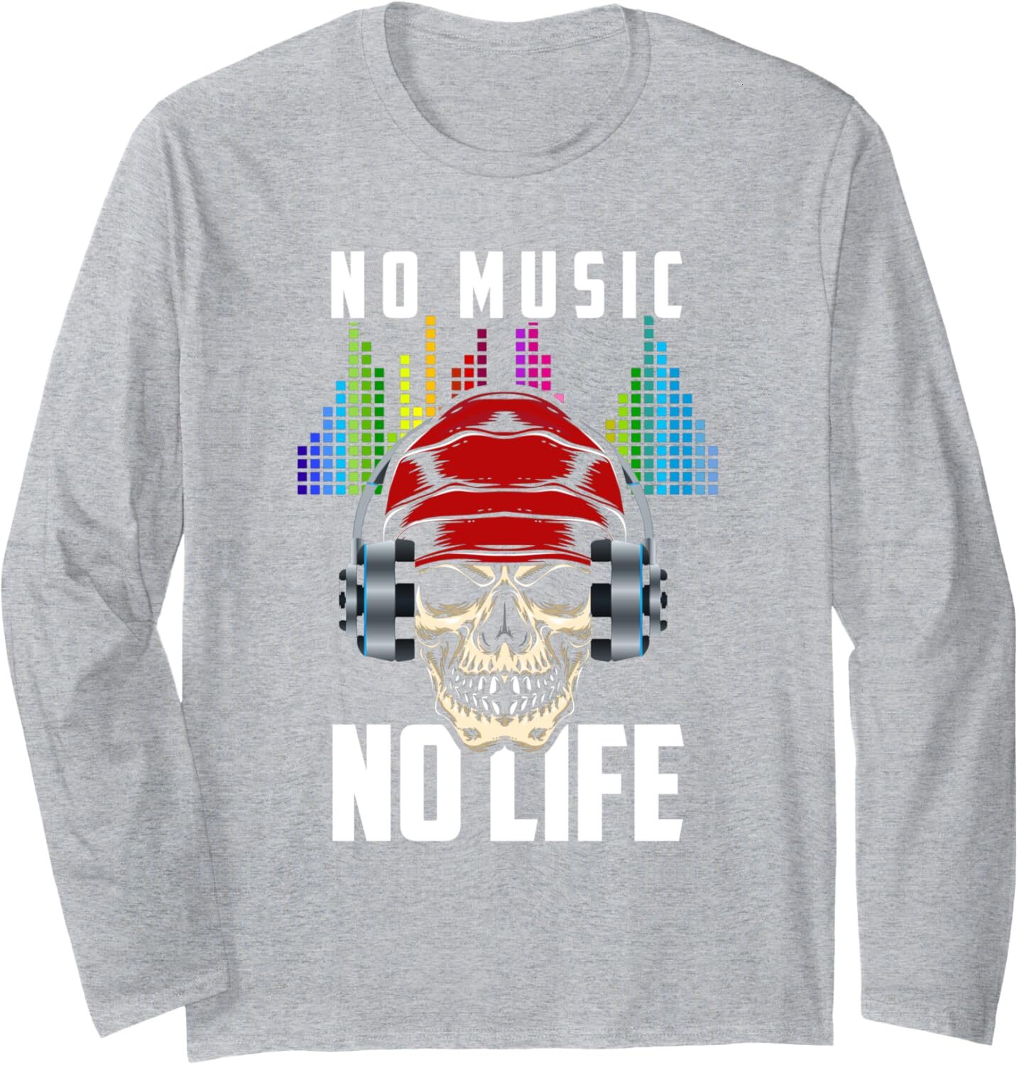 Long Sleeve Shirts for Men sweatshirt Funny DJ Skull No Music No Life Headphones Music Fans Gift Long Sleeve Streetwear Casual tops clothes