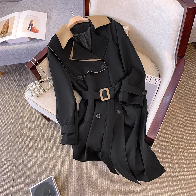 Autumn and winter Plus size trench coat Korean version high-end feeling British style slimming temperament jacket 240918