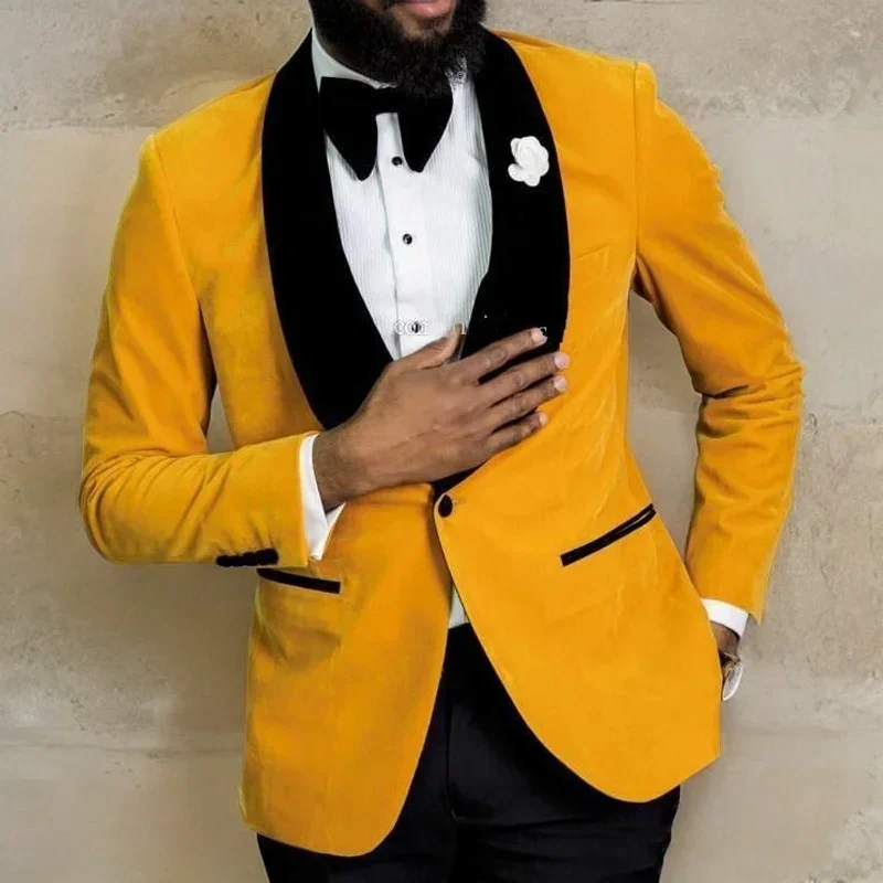 Prom Men's Suit Jacket for Wedding 1 Pc Male Blazer Best Man Velvet Smoking Jacket Male Fashion Coat 2024