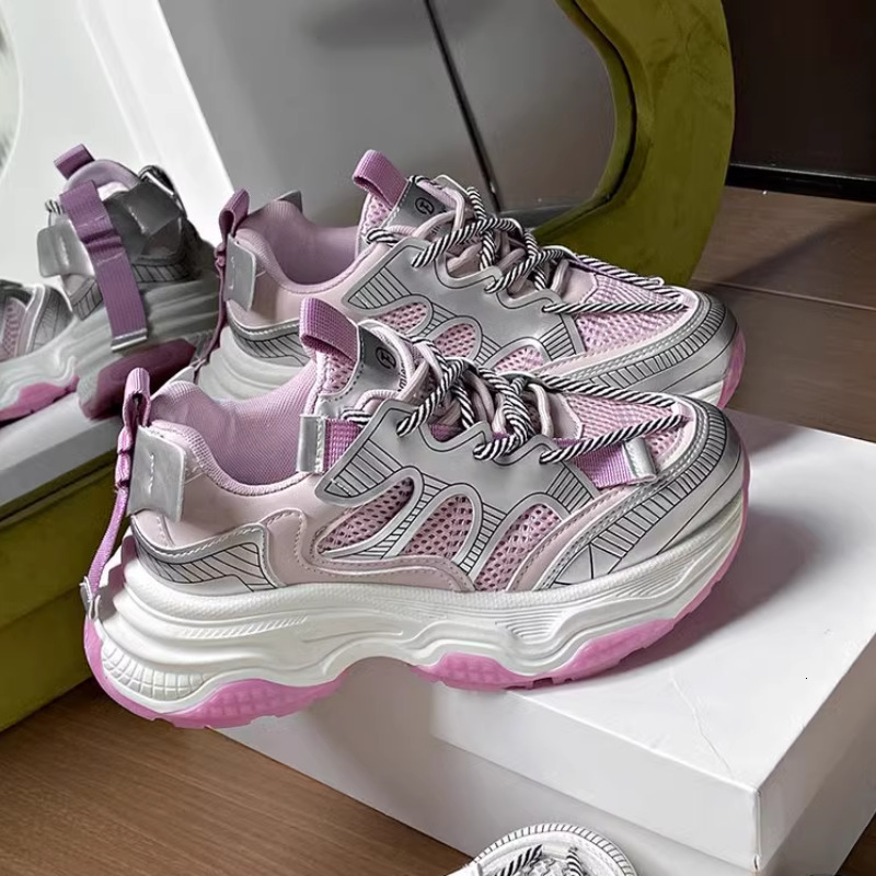 Ddmybear Silver Dad Women's Spring 2024 New Thick Sole Elevated Casual Sports Running Shoes Breathable Chinese Brand Shoes F926-67