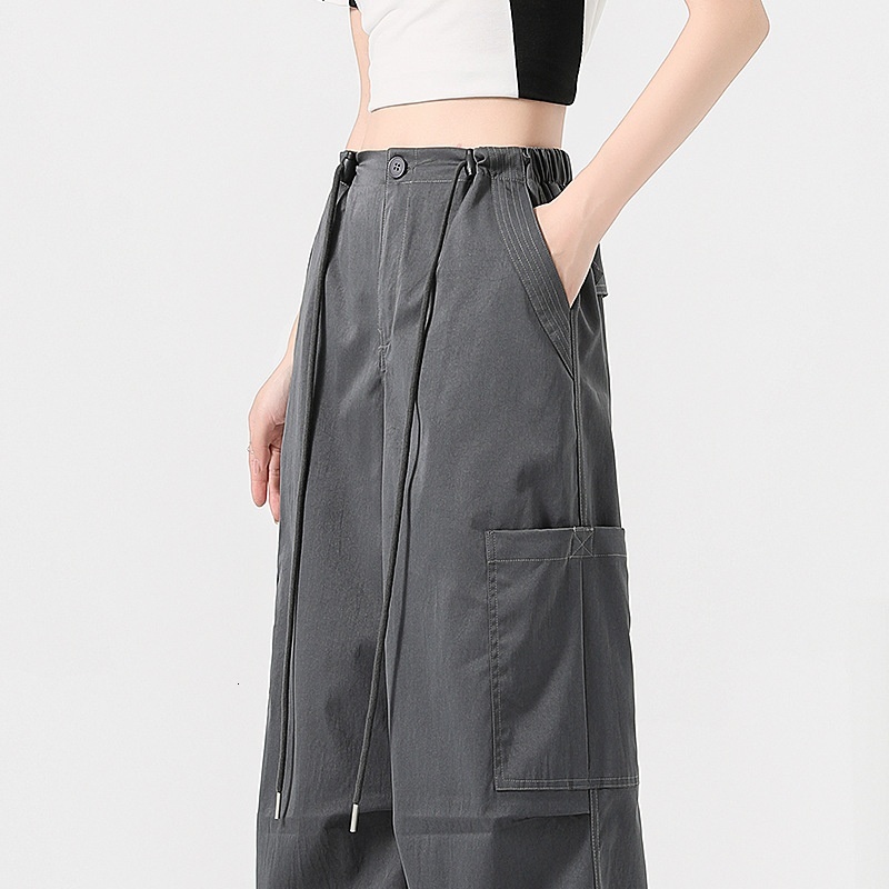 Radish Uncle Work Female 2024 New Summer High Waist Show Thin Parachute Loose Leg Tight Sports Pants