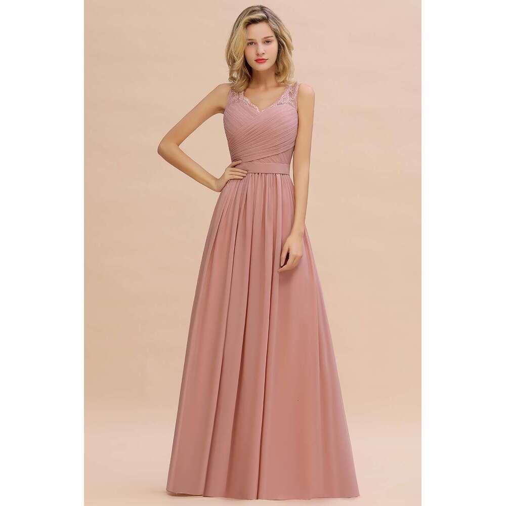BABYONE Elegant Lace Bridesmaid Dresses V Neck 2024 Prom Dress Simple Chiffon Party Gowns Vestidos Para Bodas CPS1365