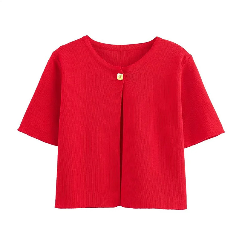 SIYANG thin knitted womens cardigan jacket Traf autumn short sleeved metal button sweater jacket womens crop top Y2K jacket 240926