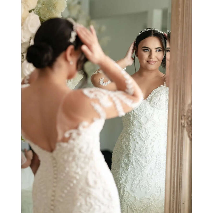 Wedding Lace Vintage Mermaid Dress 2024 Full Sleeve Jewel Neck Sexy Backless Boho Dresses Bridal Gowns Robe De Mariage Vestido Novia