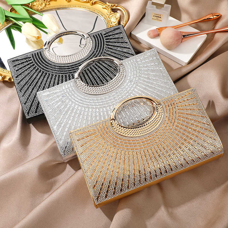 Clutch Bag Big Round Ring Handheld Designer Bag With Texture And Diamond Embedding Sparkling Bride Dinner Bag Party Fashion Small Square Bag 240920