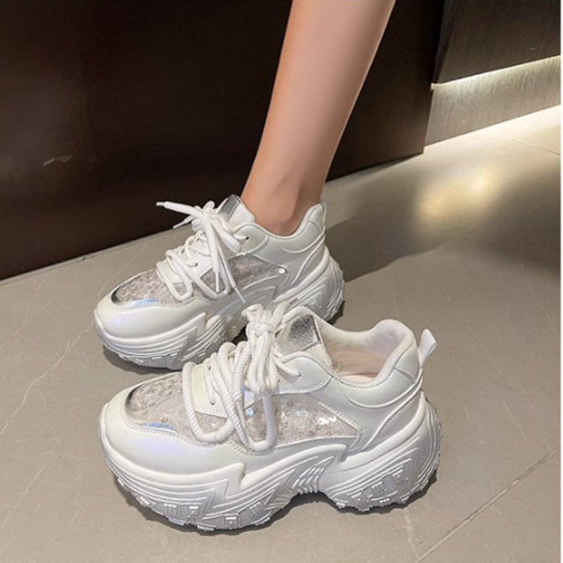 Ddmybear Shining Dad Women's 2024 Spring New Fashionable Lace Up Sponge Cake Thick Bottom Height Increasing Casual Sports Shoes Chinese Brand Sho