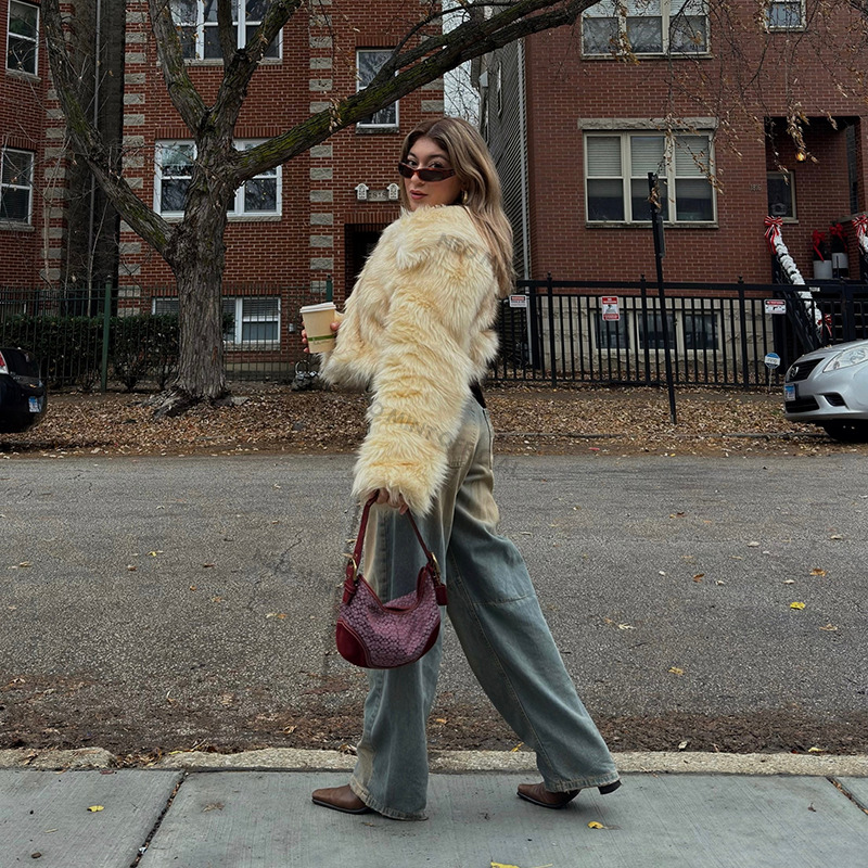 Neo Mint 2024 Winter Fluffy Gradient Faux Coat Women Thicken Warm Fox Jacket Girls Streetwear Style Furry Fur Overcoat