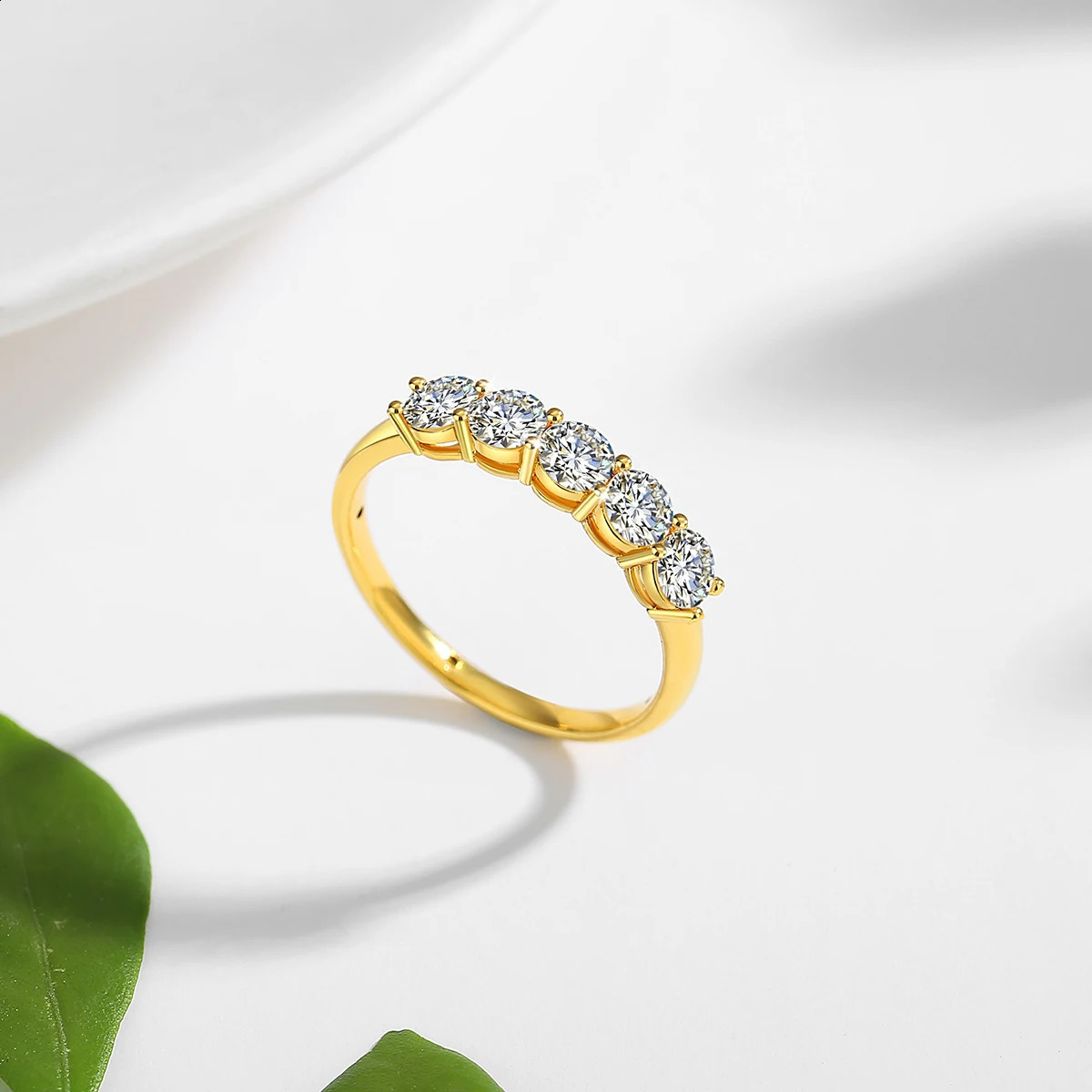 Szjinao 100% pure K gold ring 18k womens 5-stone silica stone with certificate wedding band diamond jewelry womens gift wholesale 240925