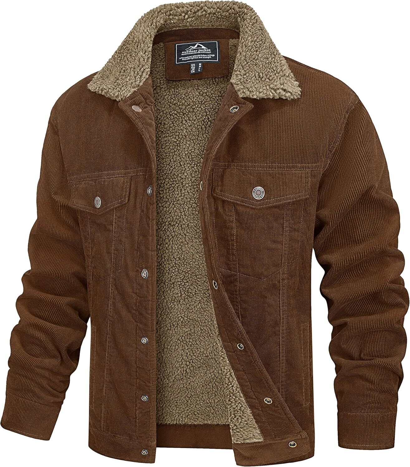Men's corduroy jacket with lamb wool lining, truck driver jacket with cotton collar for warmth, winter jacket, casual jacket with 5 pockets