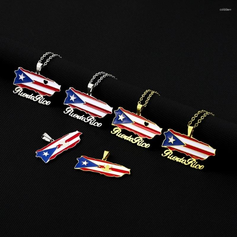 Pendant Necklaces Puerto Rico Map Stainless Steel Gold/Steel Color Ricans Patriotic Jewelry For Men Women Gifts