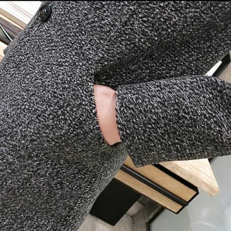 Mens thick wool blended trench long casual top fashionable warm jacket lapel coat plus size 5XL mens ultra-thin windproof machine W240925