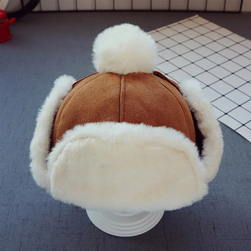 Winter Warm Childrens Bomb Cap Thick Cashmere Earrings 15 Years Windproof 240925