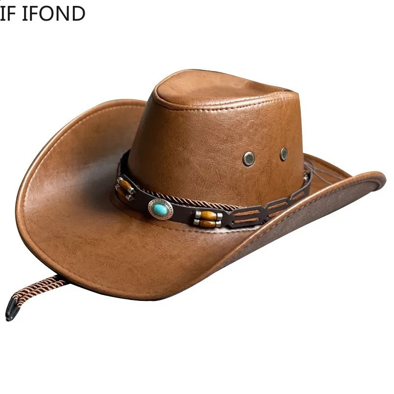 synthetic leather western womens denim hat retro mens dress hat Panama denim girl jazz hat Sombrero Hombre 240924