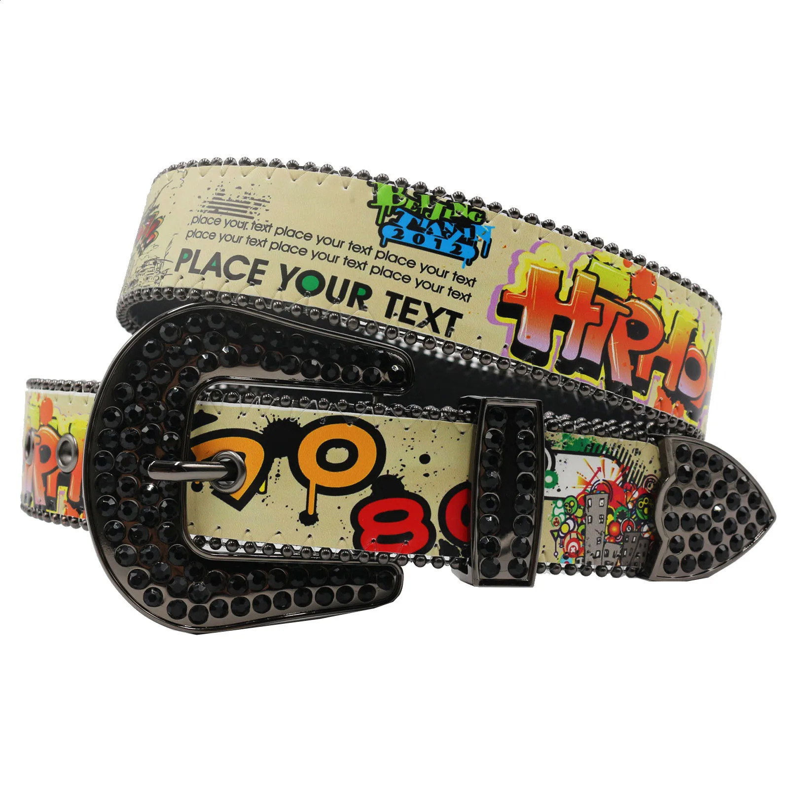 Punk Black Rhinestone Belt Ladies Belt Diamond Soldier Belt Western Cowboy Y2K Fashion Belt Hip Hop Graffiti 240921