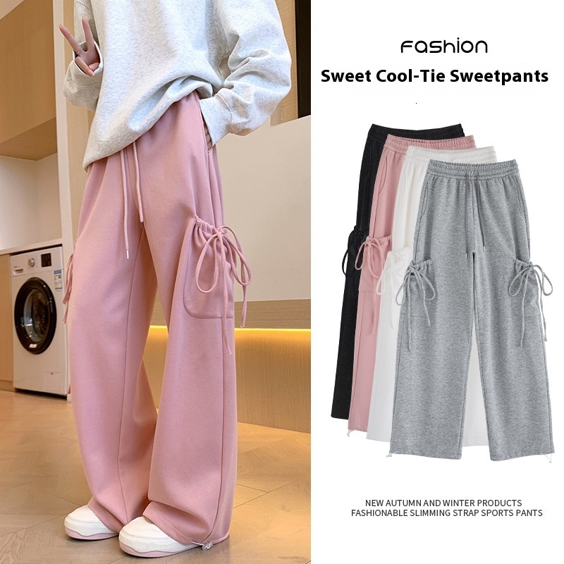 Wide for women in autumn and winter 2024, new high waisted bow design, casual sweatpants, small straight leg sports pants
