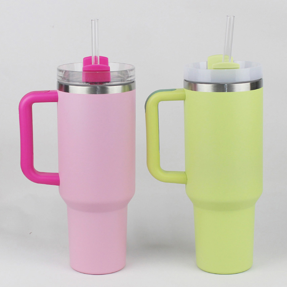 1pc New H2.0 40oz Stainless Steel Tumblers Cups With Silicone Handle Lid and Straw 2nd Generation Car Mugs Vacuum Insulated 40 oz Water Bottles G8821