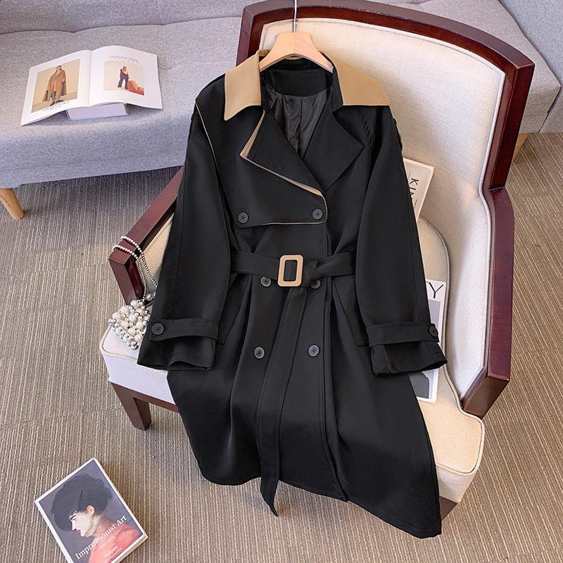 Autumn and winter Plus size trench coat Korean version high-end feeling British style slimming temperament jacket 240918