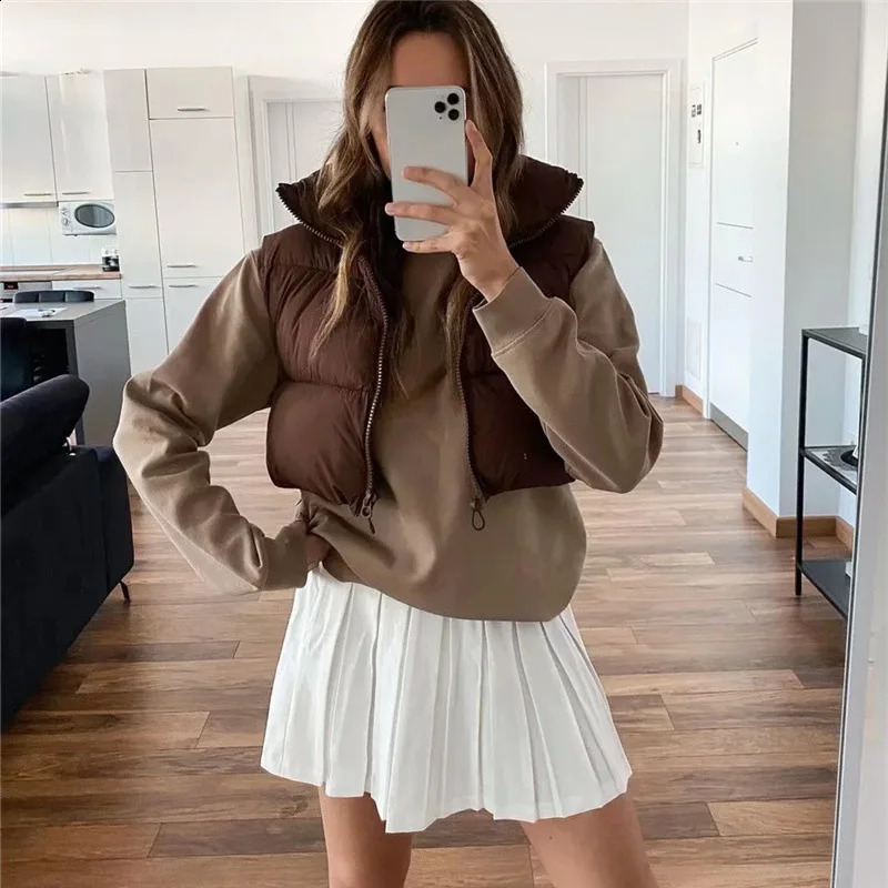 Fluffy Tank Top Womens Zipper Stand Collar Sleeveless Lightweight Paddle Crop Fluffy Bedding Tank Top Winter Warm Jacket 452 240925