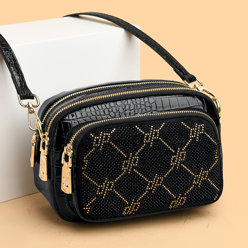 Free Shipping Foreign Trade Dia-encrusted Camera 2024 New Cross-border Crocodile Pattern Trendy Messenger Small Square Bag Women's Shoulder