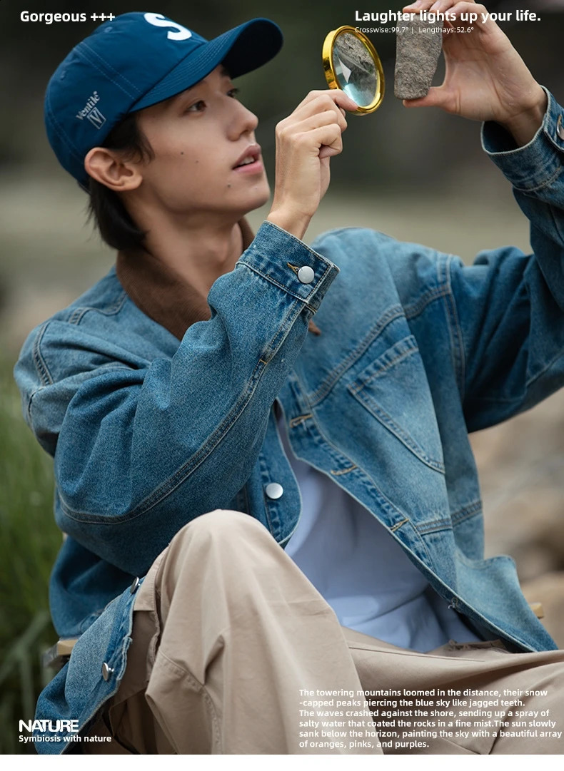 Retro washed old denim jacket mens autumn style Japanese loose patchwork n warm 240921