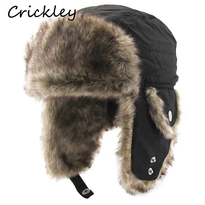 Winter windproof thick warm childrens Usaka snow hat soft plush bomber earmuffs Russian boys and girls pilot 240925