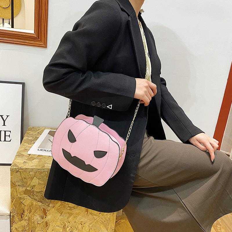 Luggage Mock Monster Pumpkin, Small Square Bag Fun Halloween Women's Bag, Sparkling Chain, Crossbody Bag 240915