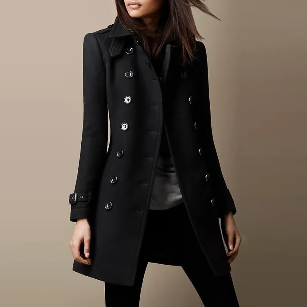 Women Autumn Winter Fashion Casual Coat Long Sleeve Trench Double Breasted Button Coat Warm Outwear 240919
