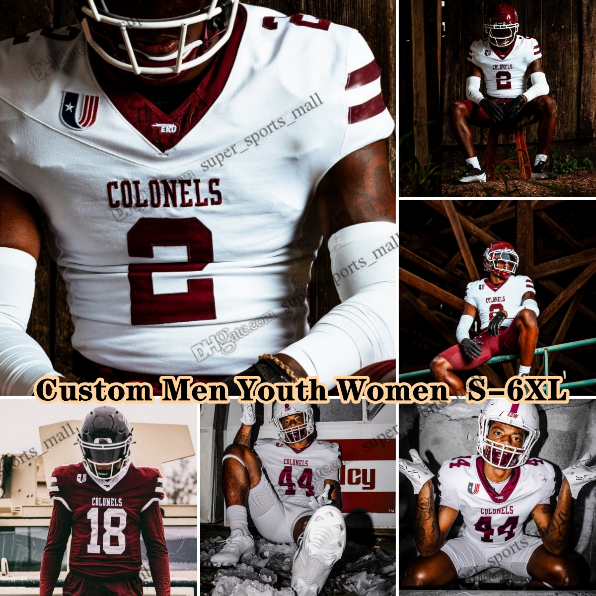 NCAA S-6XL Eastern Kentucky Colonels College Football Jerseys 4 Matt Morrissey 8 Joshua Carter Dequan Stanley Maddox Marcellus Vito Tisdale Brayden Latham Hergott