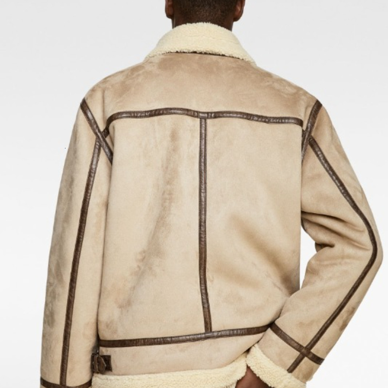 High-Quality Lapel Suede Cashmere Piping Double-Sided Motorcycle Punk Winter Leather Jacket For Men Warm Winte