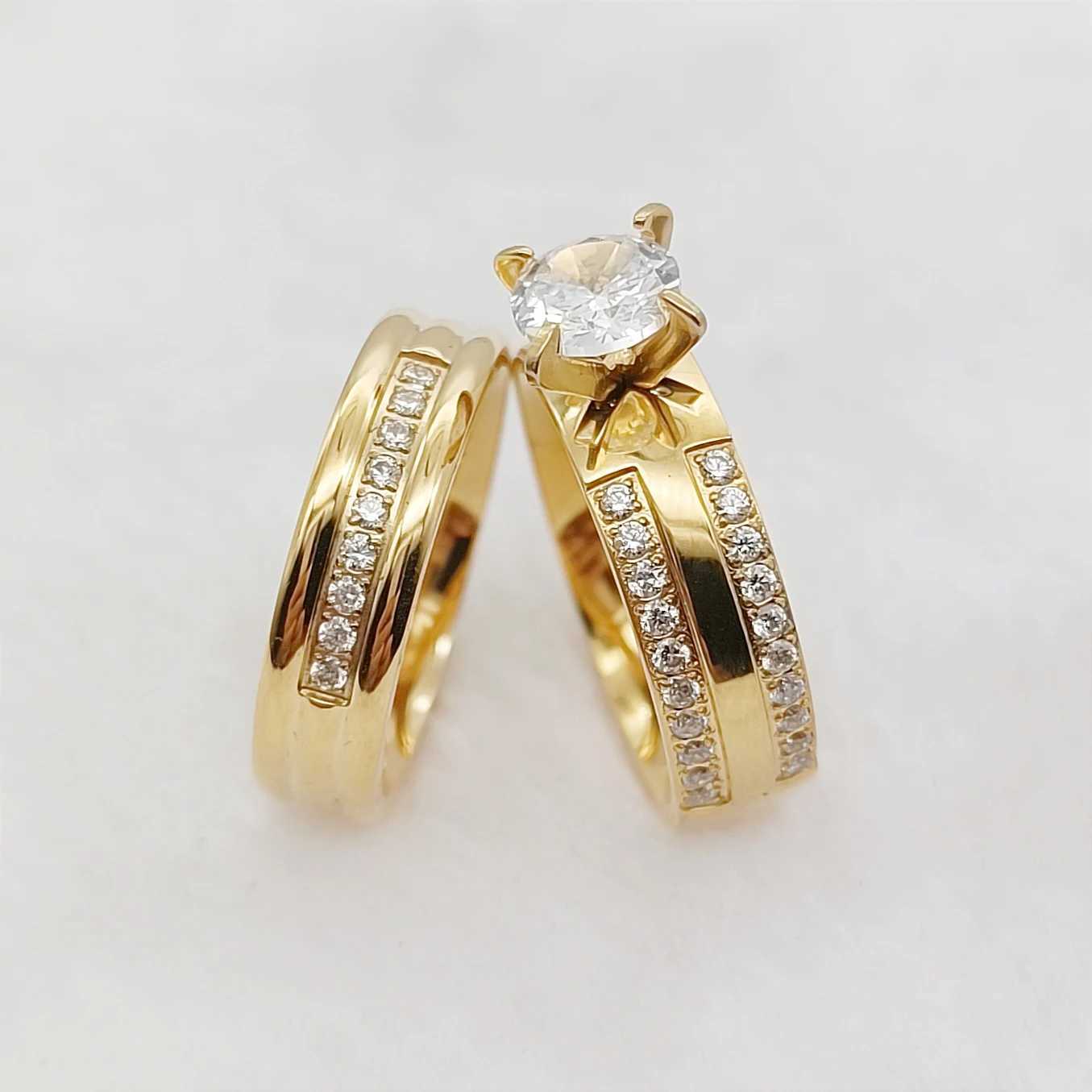 24k Gold Filled 316L Stainl Steel Jewelry Cz Diamond Wedding Rings Sets for Women Girls Ladies Engagement Statement GiftsXJ250514