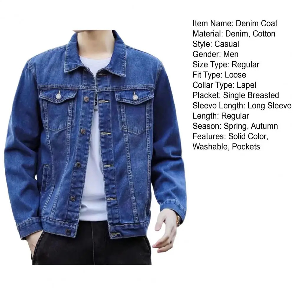 mens denim jacket with retro classic style motorcycle winter slim fit elastic cotton casual jeans spring 240921