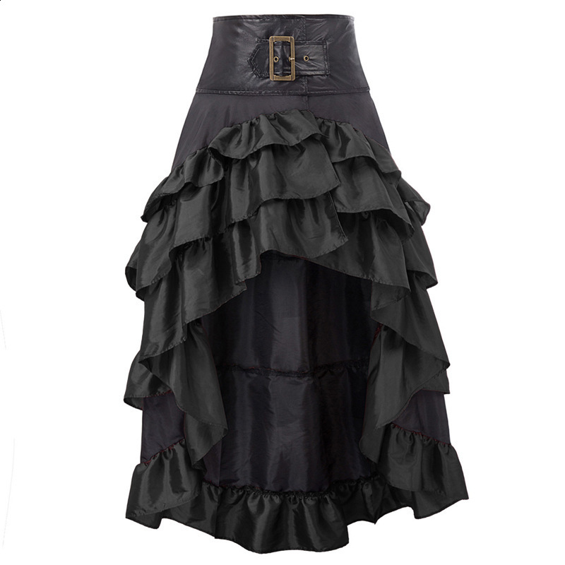 COSPLAY irregular ruffle edge high waist one-piece cake skirt with short front and long back 240926