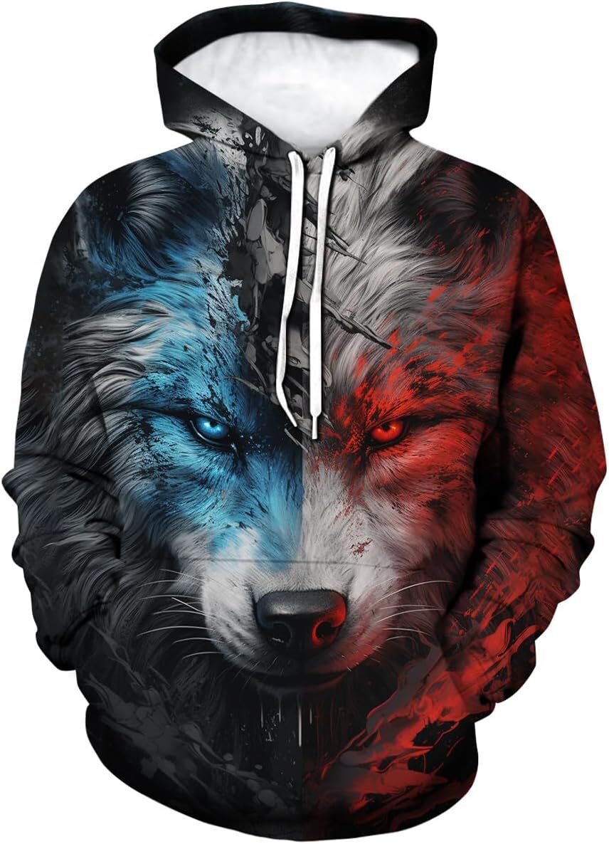 Hoodie for Mens Womens Wolf Graphic Hoodie For Men Novelty 3D Animal Pattern Pocket Sweatshirt Pullover Graphic Hoodies sweatshirt Pullover Long Sleev