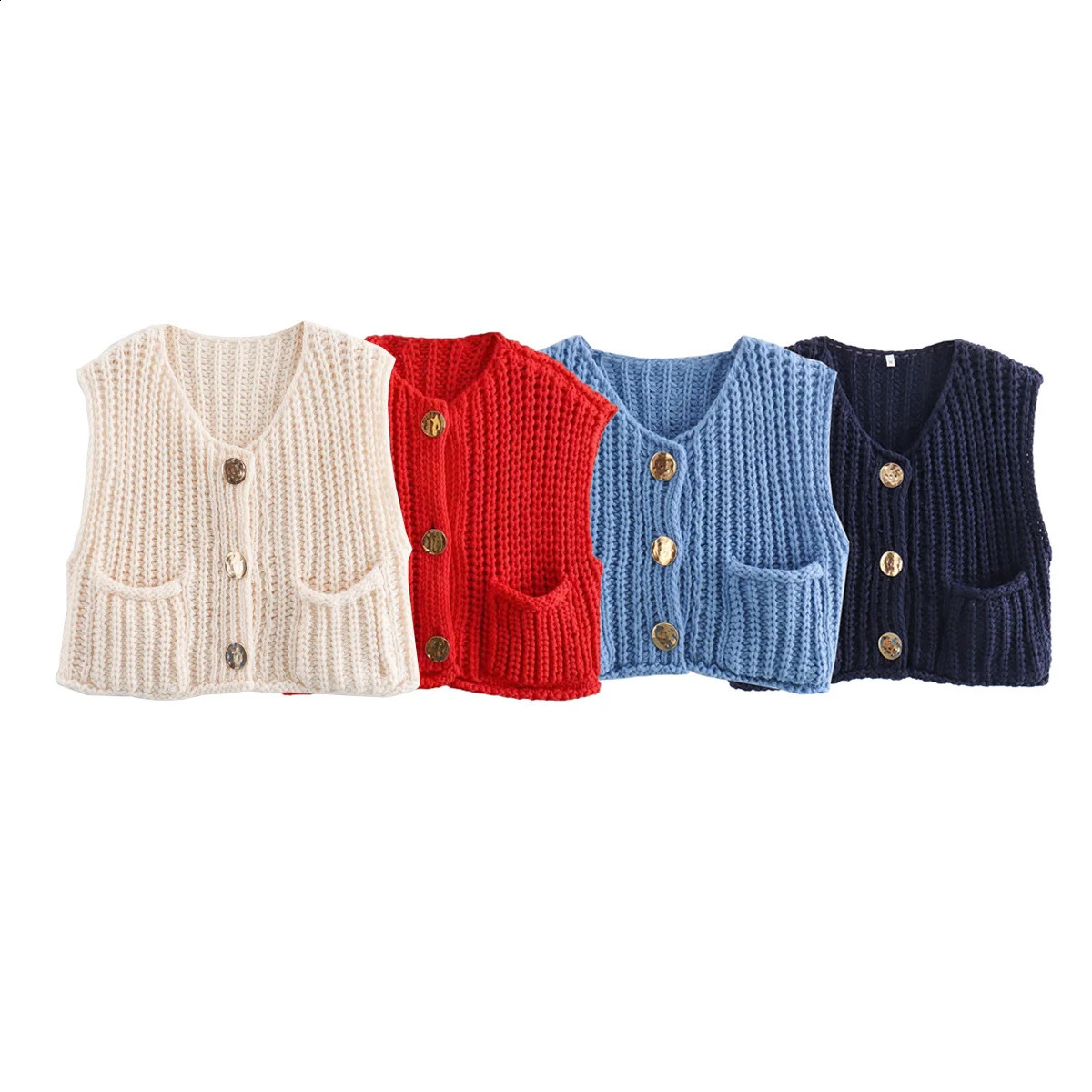 Casual Solid Knitted Cropped Top Women Single Breasted ONeck Sleeveless Sweater Vest Cardigans 2024 Female Summer Street Tops 240919
