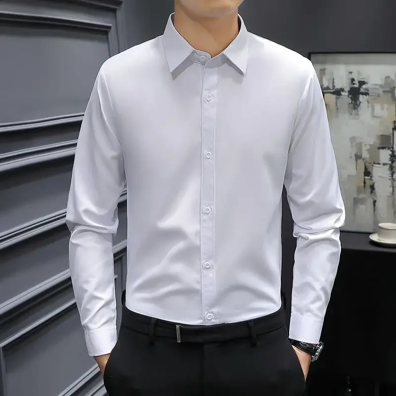 Mens Shirt Dress White Plain Formal Male Shirts Business for Office Normal Original Fashion Man 2024 Elegant Regular Social Xxl 240925
