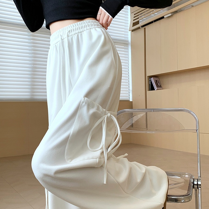 Wide for women in autumn and winter 2024, new high waisted bow design, casual sweatpants, small straight leg sports pants